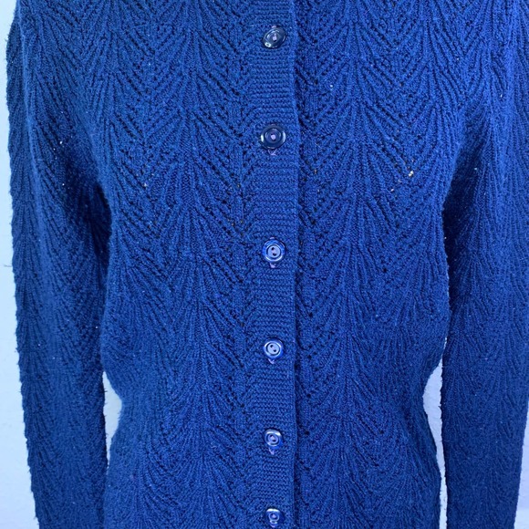 DOTTY MANN Blue Vintage Orlon Acrylic‎ Knit Button Down Cardigan Sweater - Picture 5 of 13